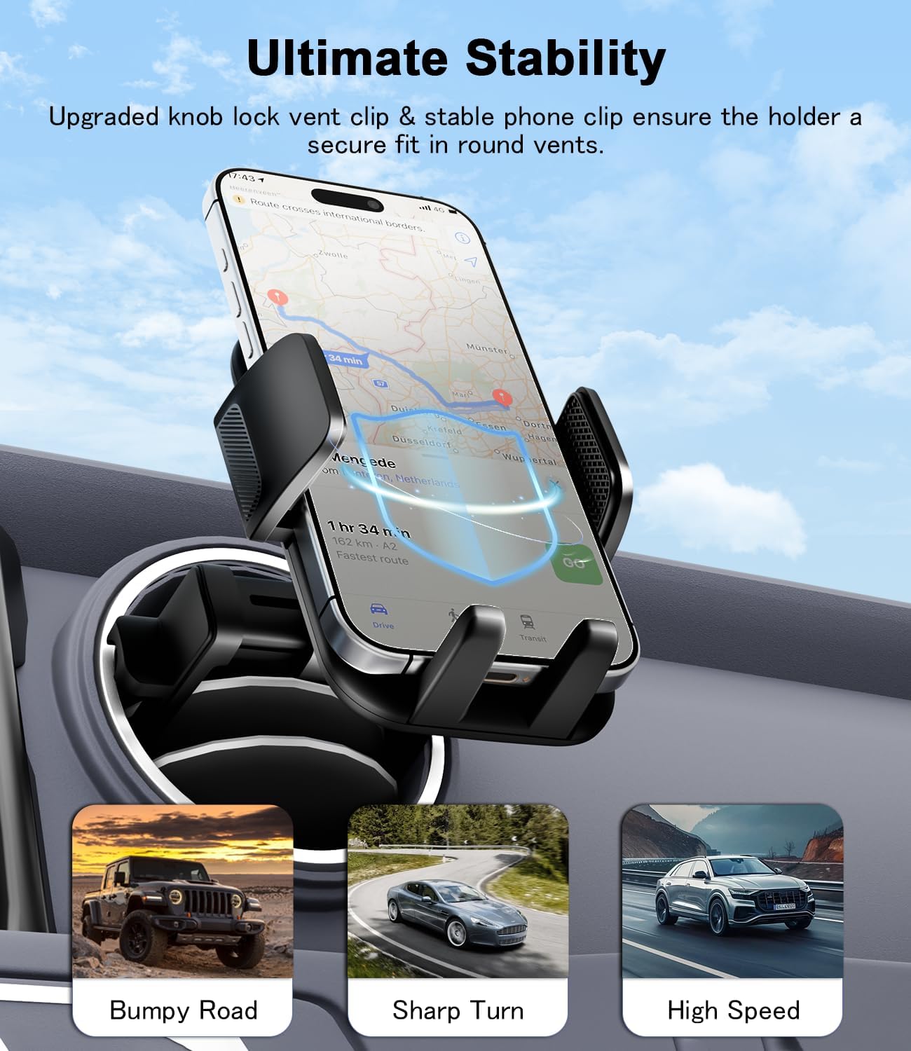 b0f2hp13km 4 Round Vent Car Phone Holder for Jeep Wrangler JL(2018-2025) Gradiator (2020-2024) Compass (2009-2016) [Thick Case Friend