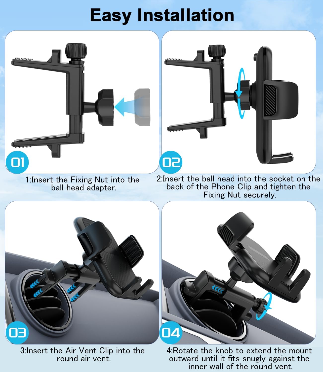 b0f2hp13km 6 Round Vent Car Phone Holder for Jeep Wrangler JL(2018-2025) Gradiator (2020-2024) Compass (2009-2016) [Thick Case Friend