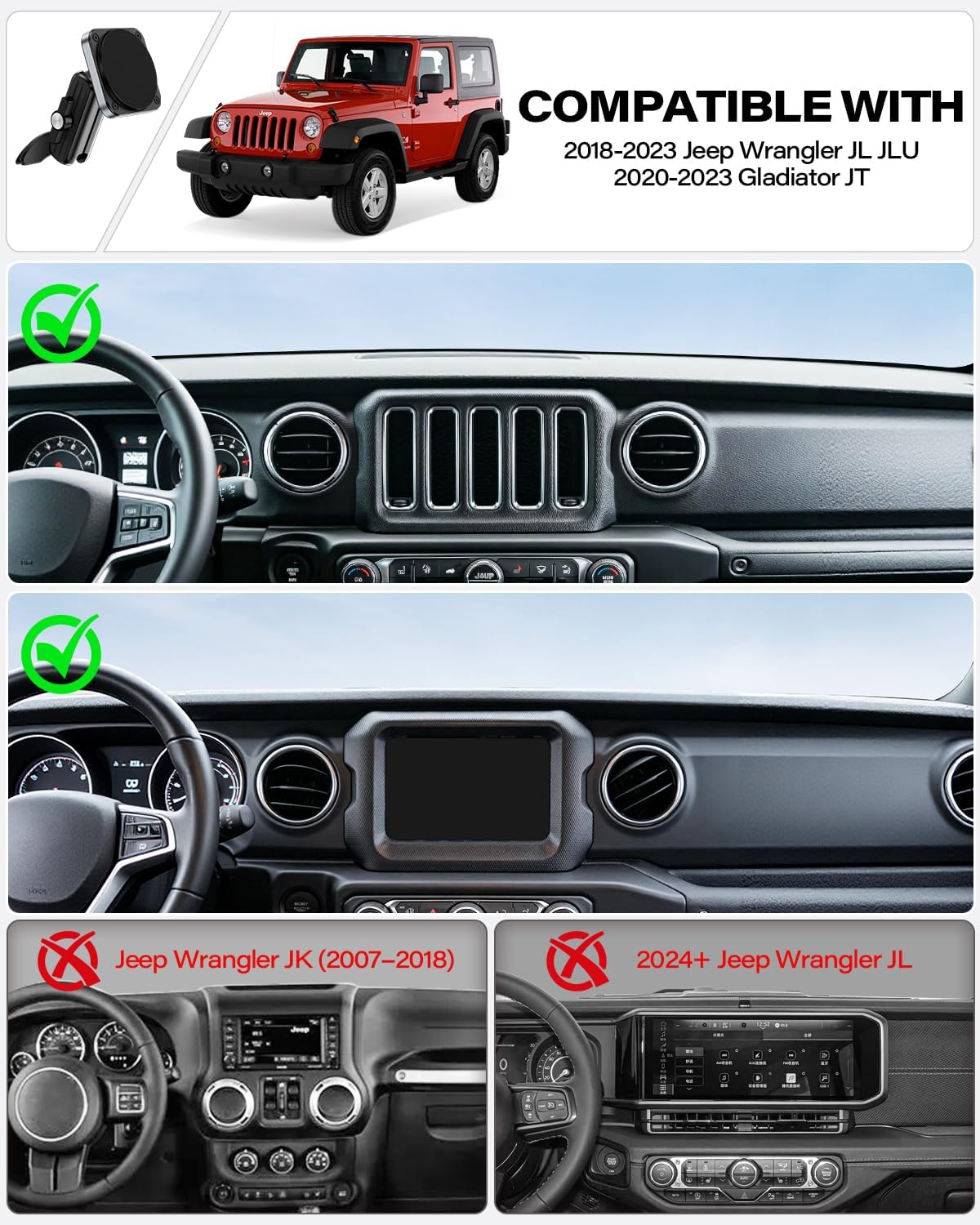 b0fsk15b5l 3 Phone Mount for Jeep Wrangler JL 2018-2023 & Gladiator JT 2020-2023
